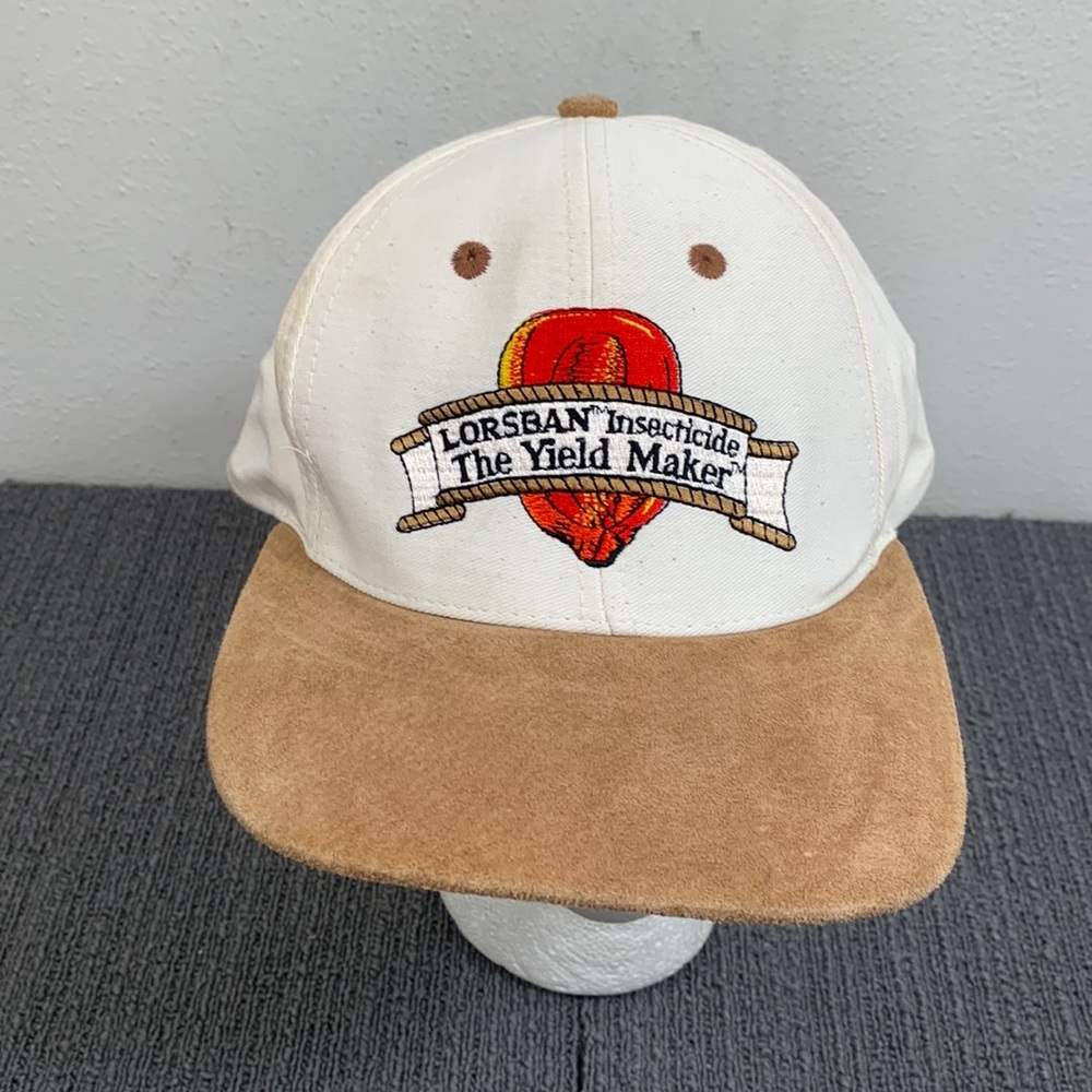 Vintage Baseball Hat Mens OSFA White Tan Faux Suede Brim Strapback Cap